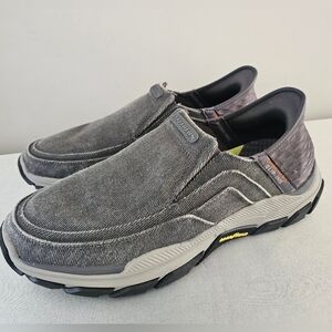 SKECHERS Mens Charcoal Canvas Hands Free Step Ins Shoes